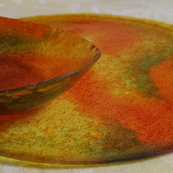 60s Autumn Colors Chip & Dip Resin Duo Bowl & Plate - Picture 5 of 10